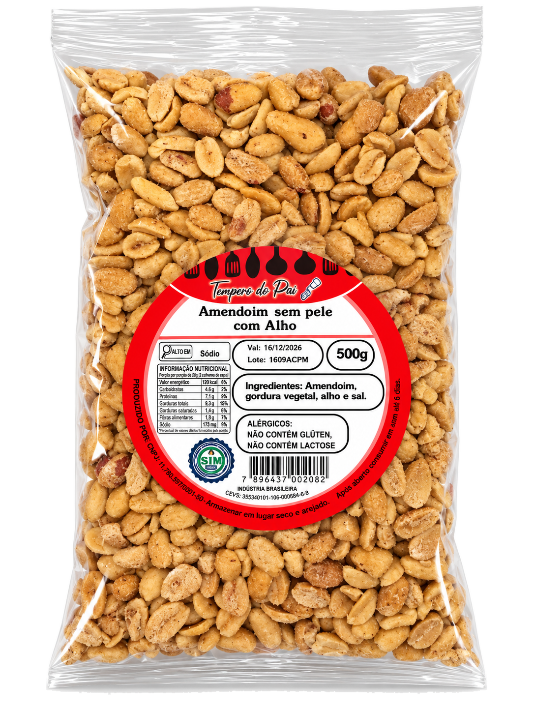 AMENDOIM SEM PELE COM ALHO 500G