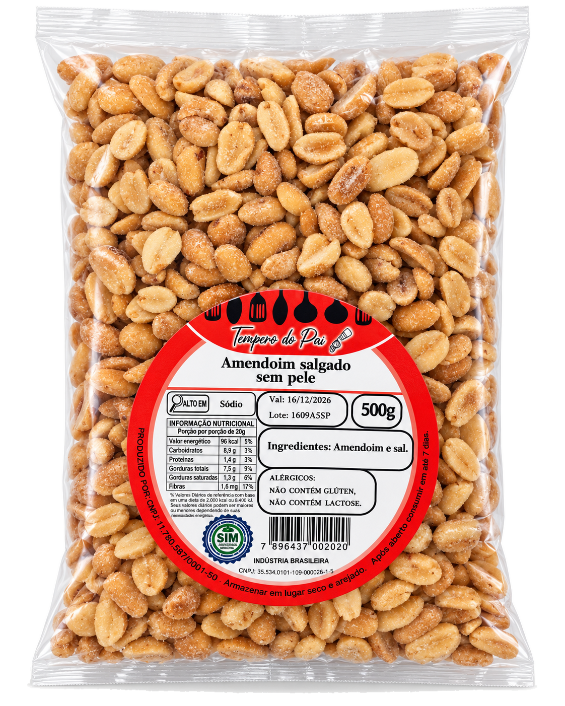AMENDOIM SEM PELE SALGADO 500G